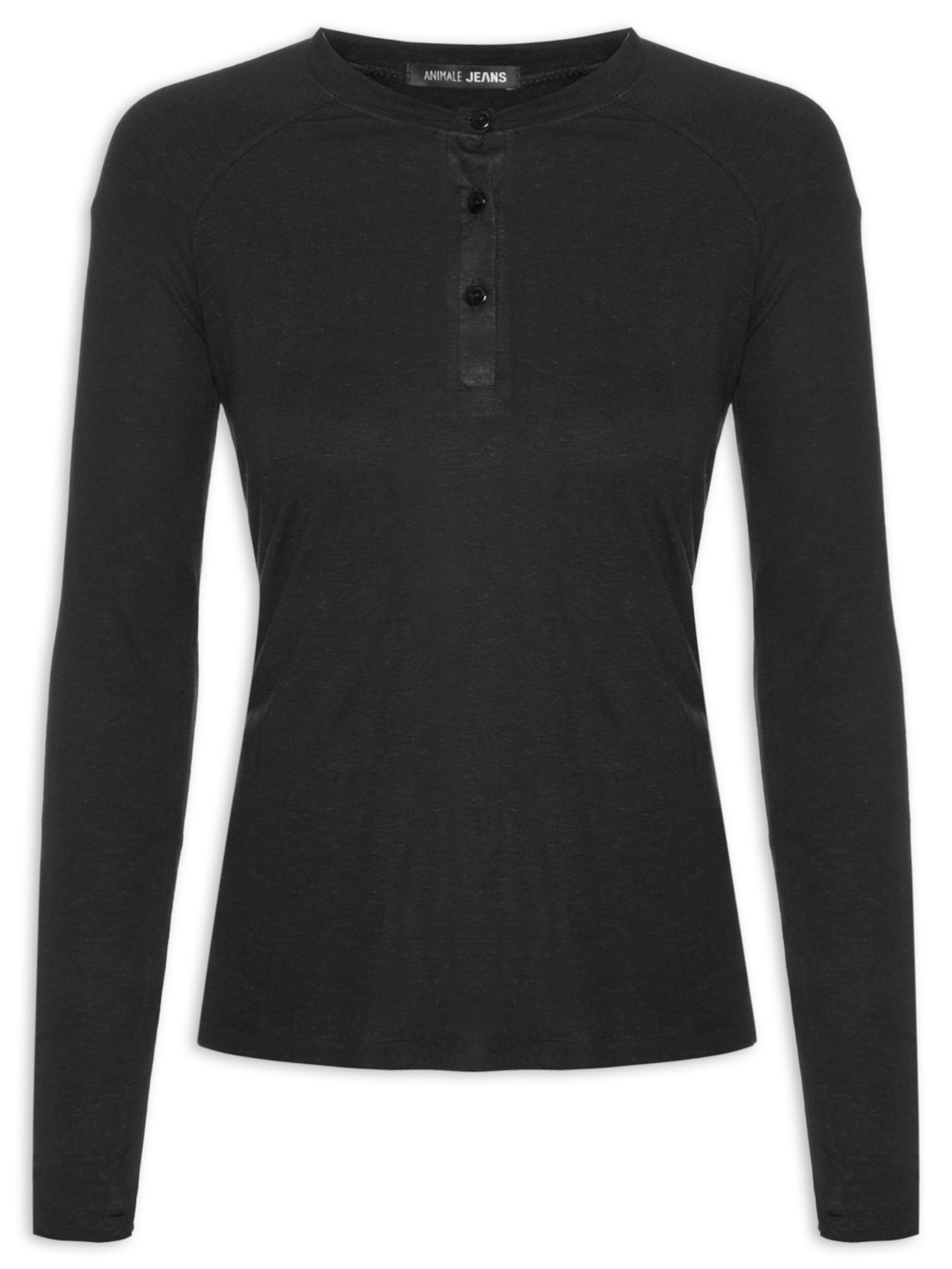Blusa Feminina Malha Raglan Botões - Preto