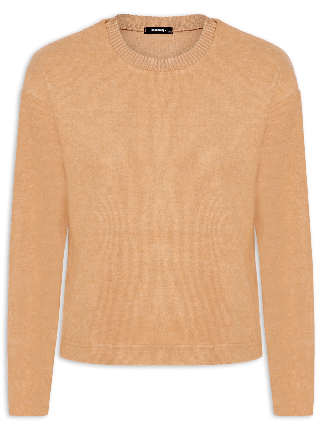 Blusa Feminina Malha Tricot Manga Longa Bege Basiq