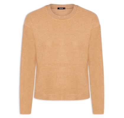 Blusa Feminina Malha Tricot Manga Longa - Bege