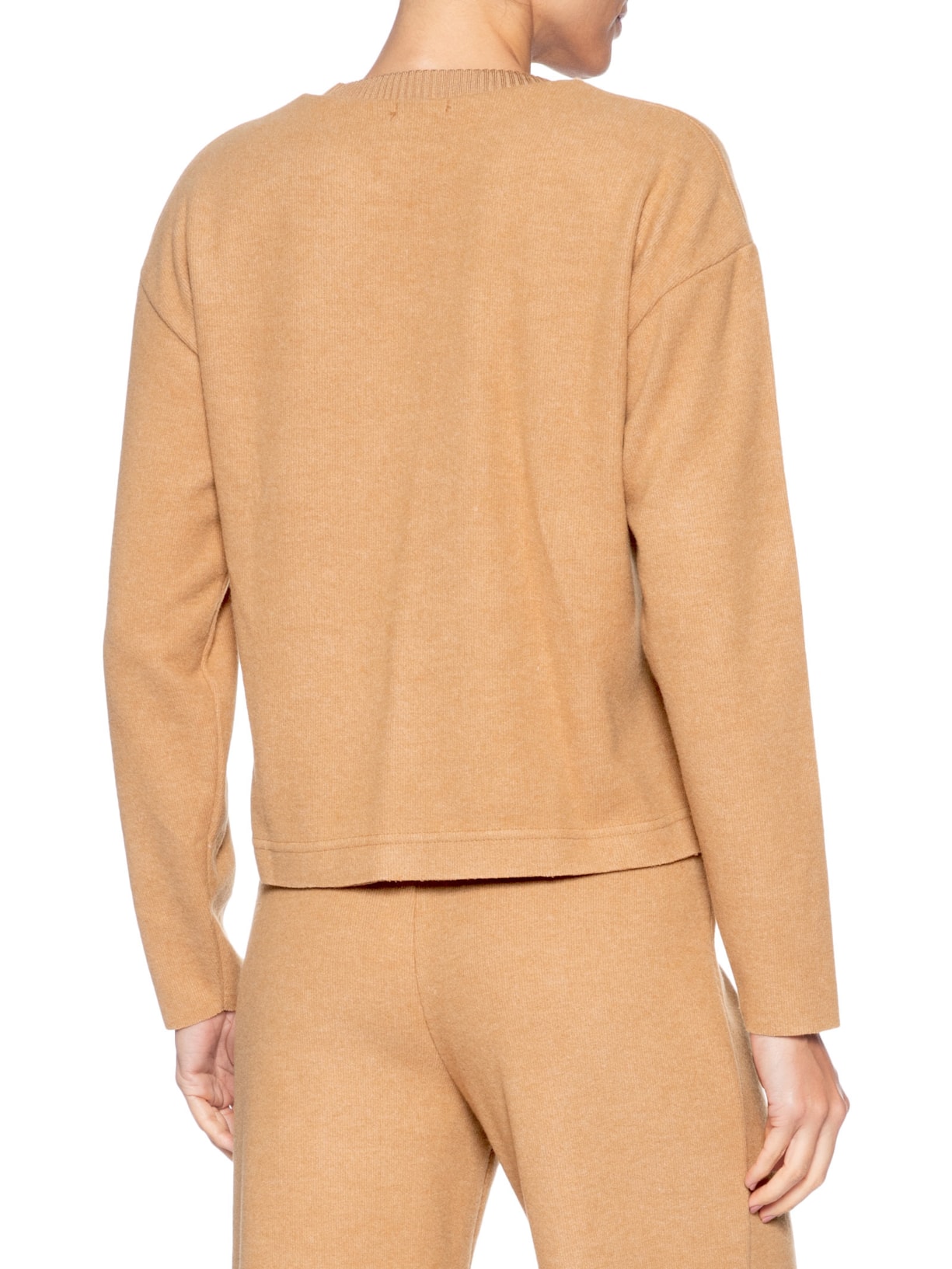 Blusa Feminina Malha Tricot Manga Longa Bege Basiq