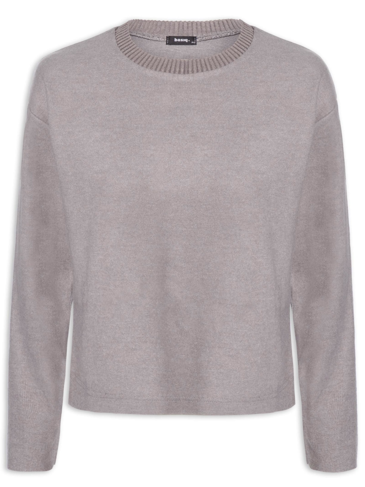 Blusa Feminina Malha Tricot Manga Longa Cinza Basiq