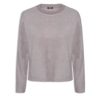Blusa Feminina Malha Tricot Manga Longa - Cinza