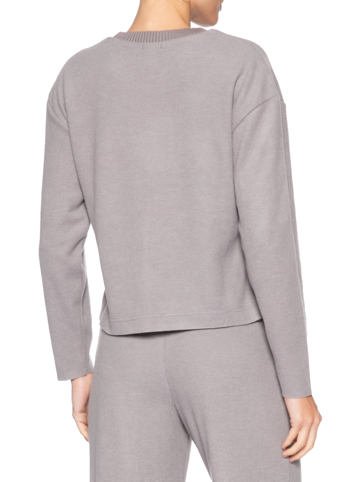 Blusa Feminina Malha Tricot Manga Longa Cinza Basiq