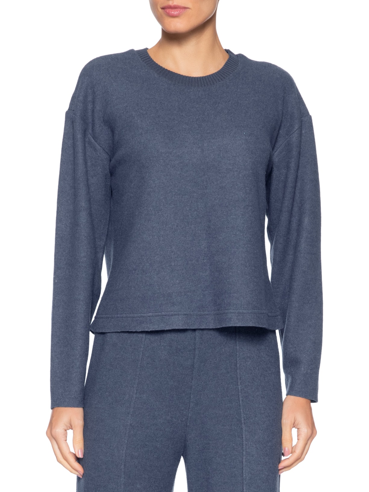 Blusa Feminina Malha Tricot Manga Longa – Azul Basiq