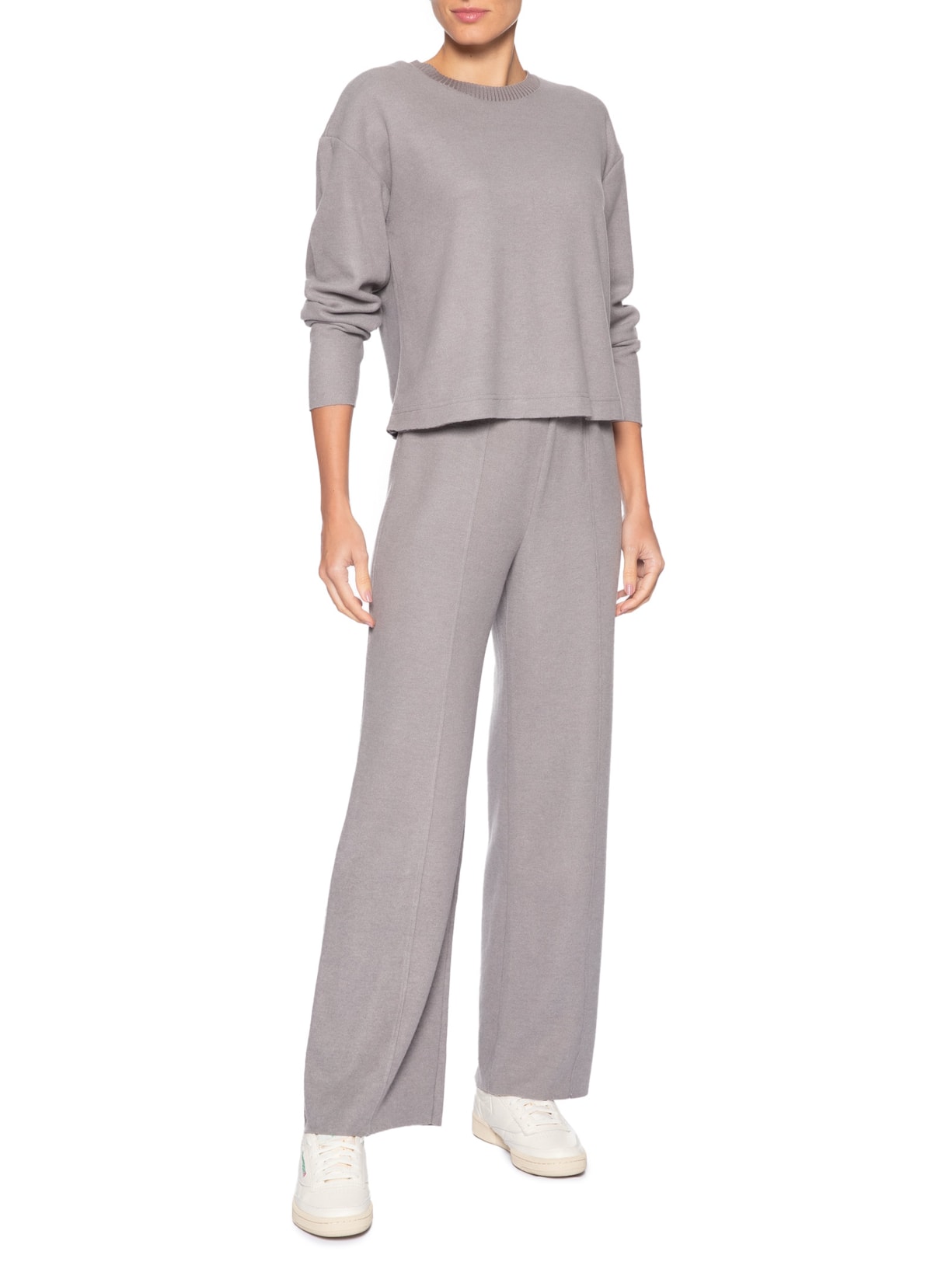 Blusa Feminina Malha Tricot Manga Longa – Cinza Basiq