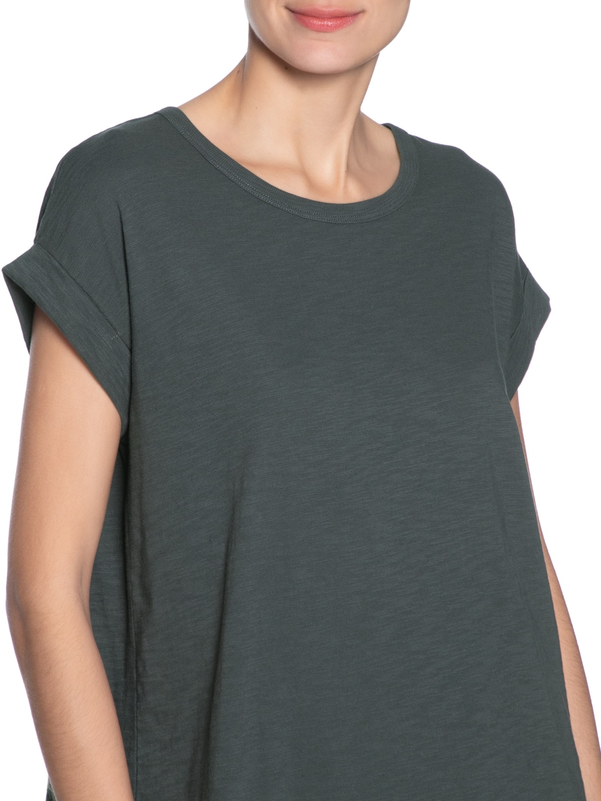 Blusa Feminina Manga Barra Dobrada Cinza Maria Filó