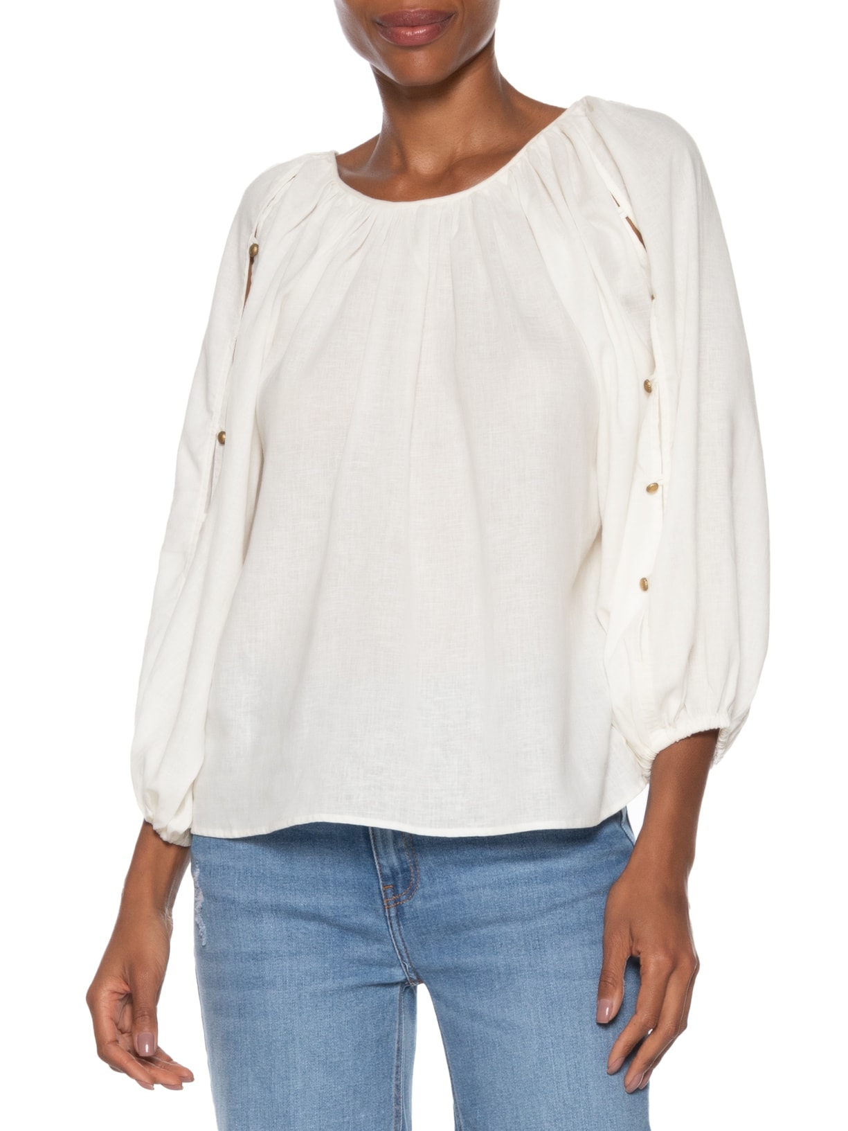 Blusa Feminina Manga Botões Branco Maria Filó