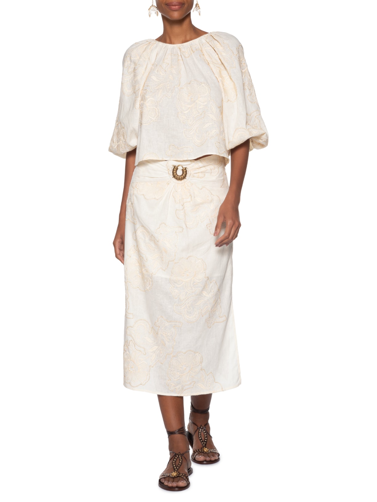 Blusa Feminina Manga Bufante Bordado Magnólia Off White Maria Filó