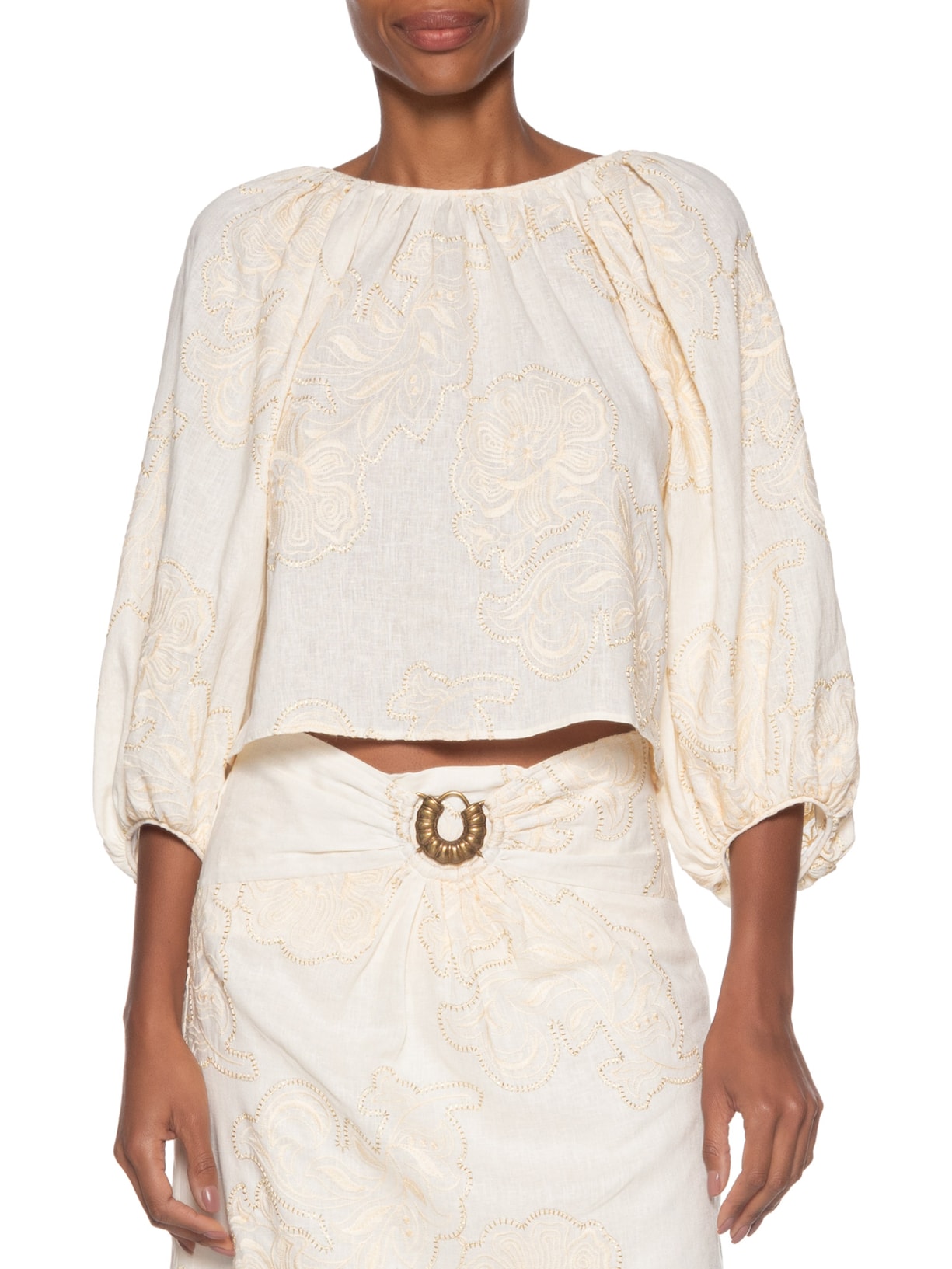 Blusa Feminina Manga Bufante Bordado Magnólia Off White Maria Filó