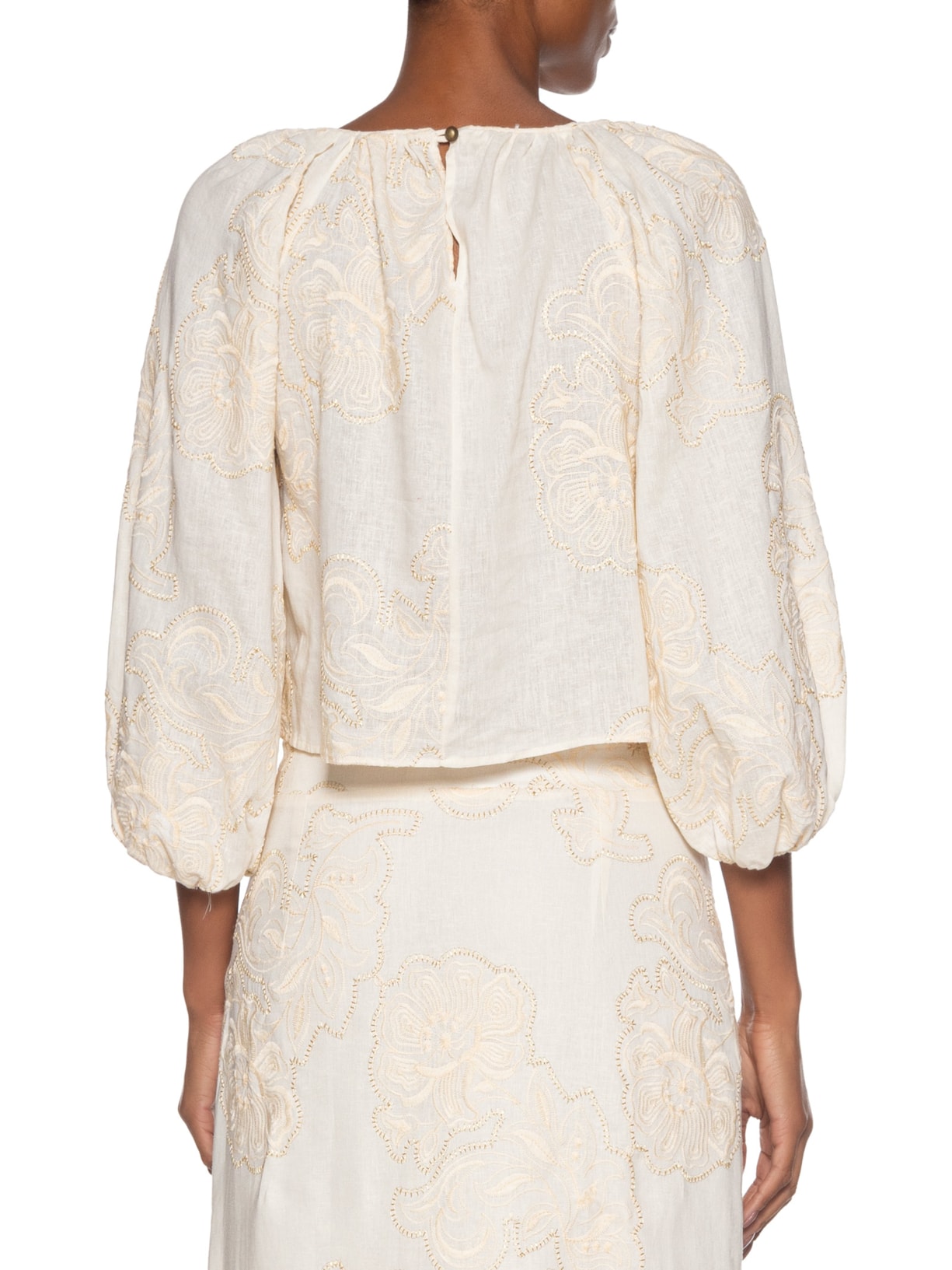 Blusa Feminina Manga Bufante Bordado Magnólia Off White Maria Filó