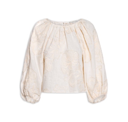 Blusa Feminina Manga Bufante Bordado Magnólia - Off White