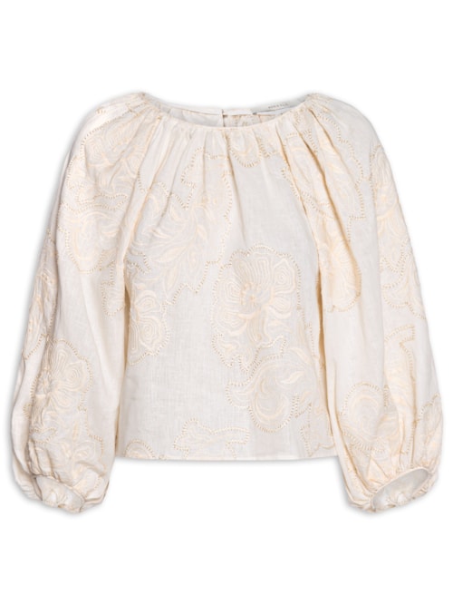 Blusa Feminina Manga Bufante Bordado Magnólia - Off White