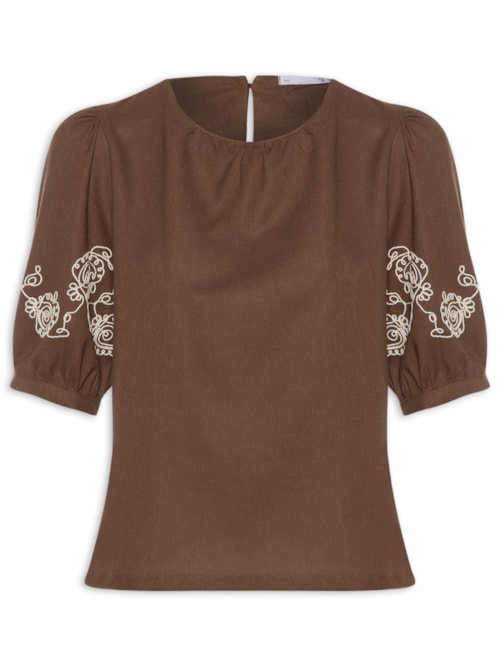 Blusa Feminina Manga Bufante com Bordado – Marrom