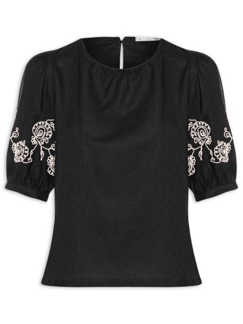 Blusa Feminina Manga Bufante com Bordado – Preto