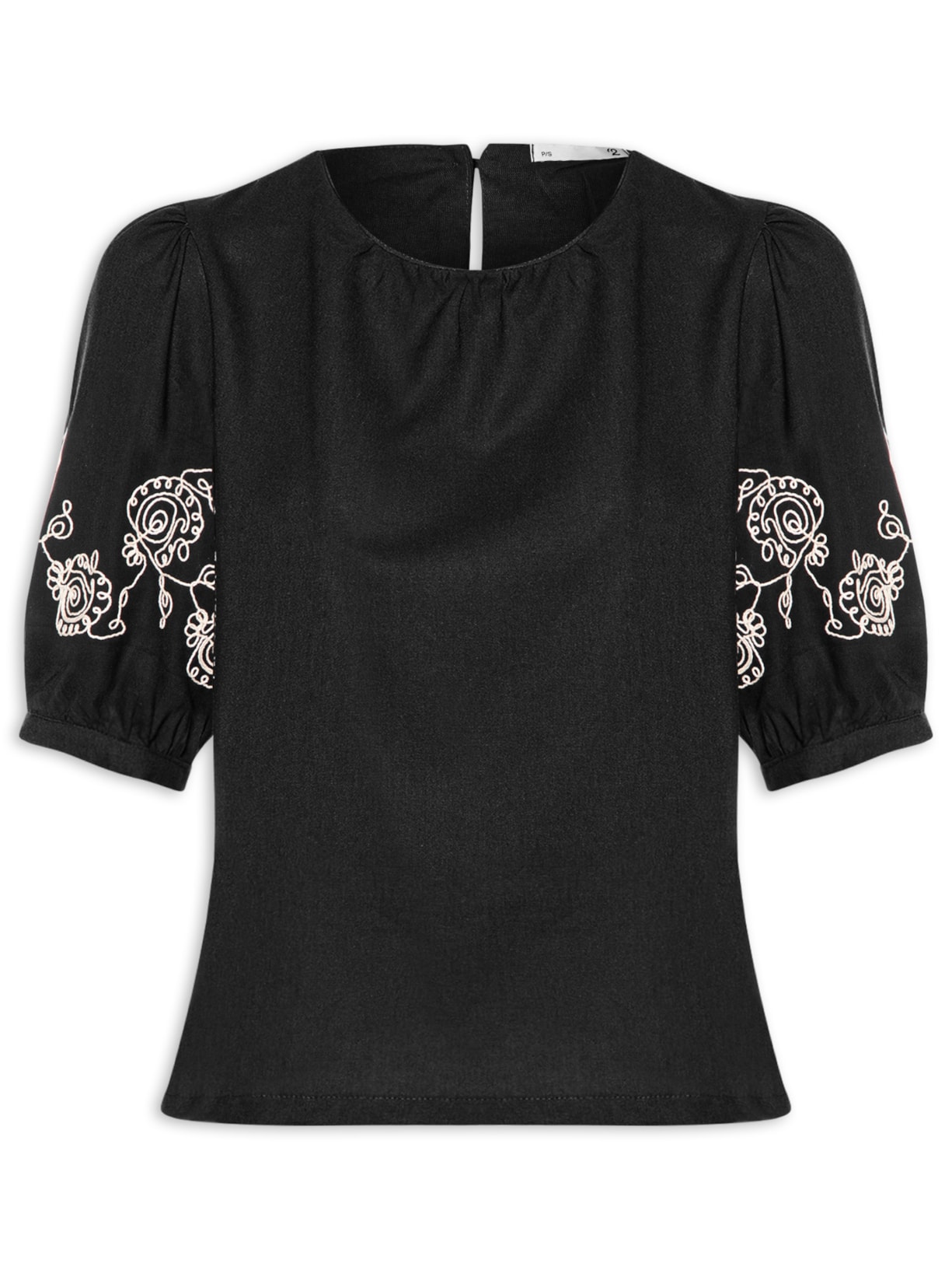 Blusa Feminina Manga Bufante com Bordado – Preto '2Essential