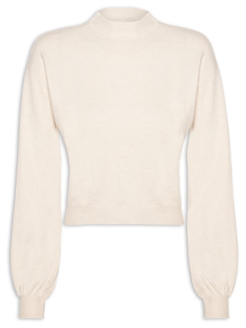 Blusa Feminina Manga Bufante Em Tricot - Bege