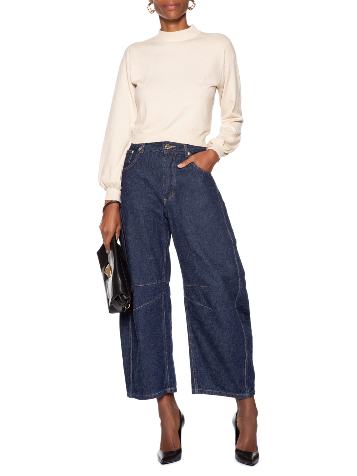 Blusa Feminina Manga Bufante Em Tricot Bege '2Essential