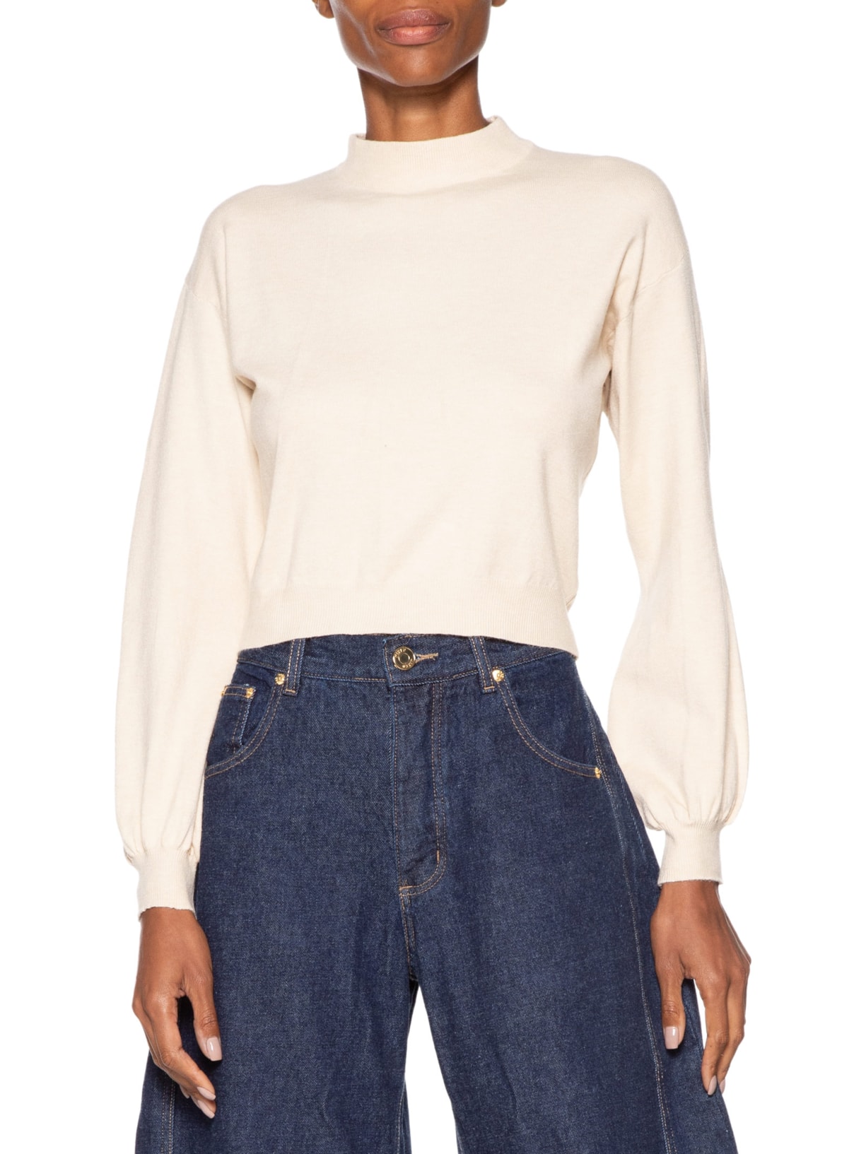 Blusa Feminina Manga Bufante Em Tricot Bege '2Essential