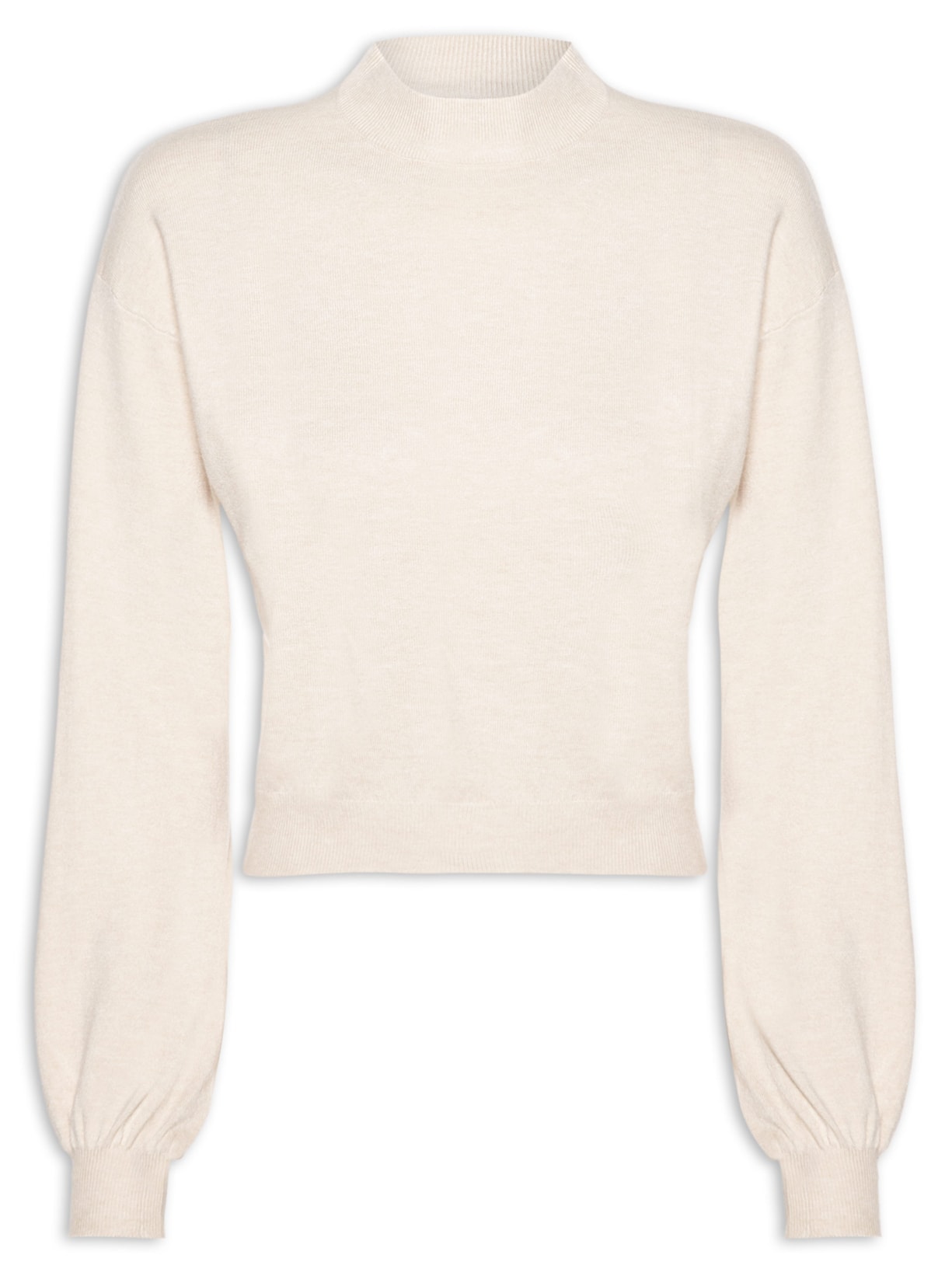 Blusa Feminina Manga Bufante Em Tricot Bege '2Essential