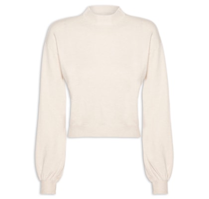 Blusa Feminina Manga Bufante Em Tricot - Bege