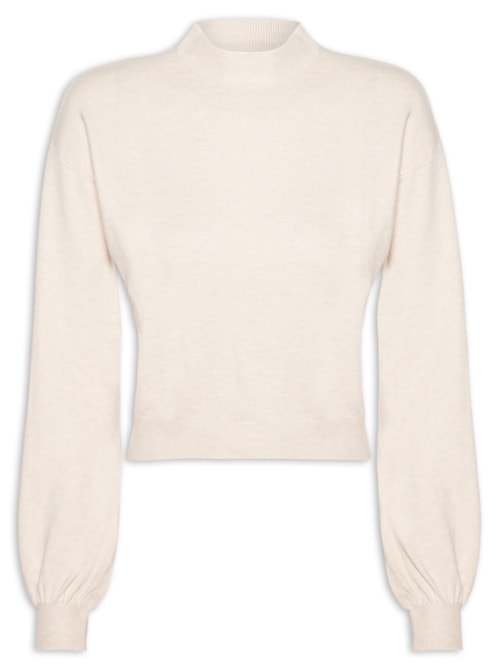 Blusa Feminina Manga Bufante Em Tricot - Bege