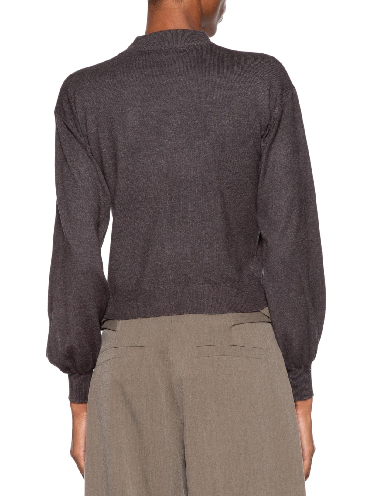 Blusa Feminina Manga Bufante Em Tricot Cinza '2Essential