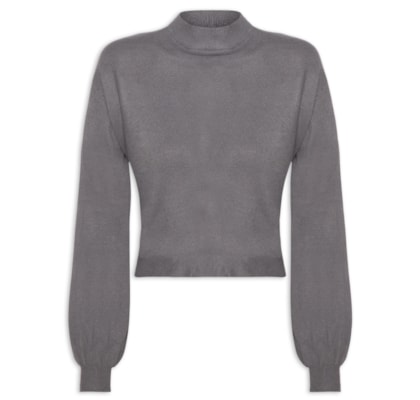 Blusa Feminina Manga Bufante Em Tricot - Cinza