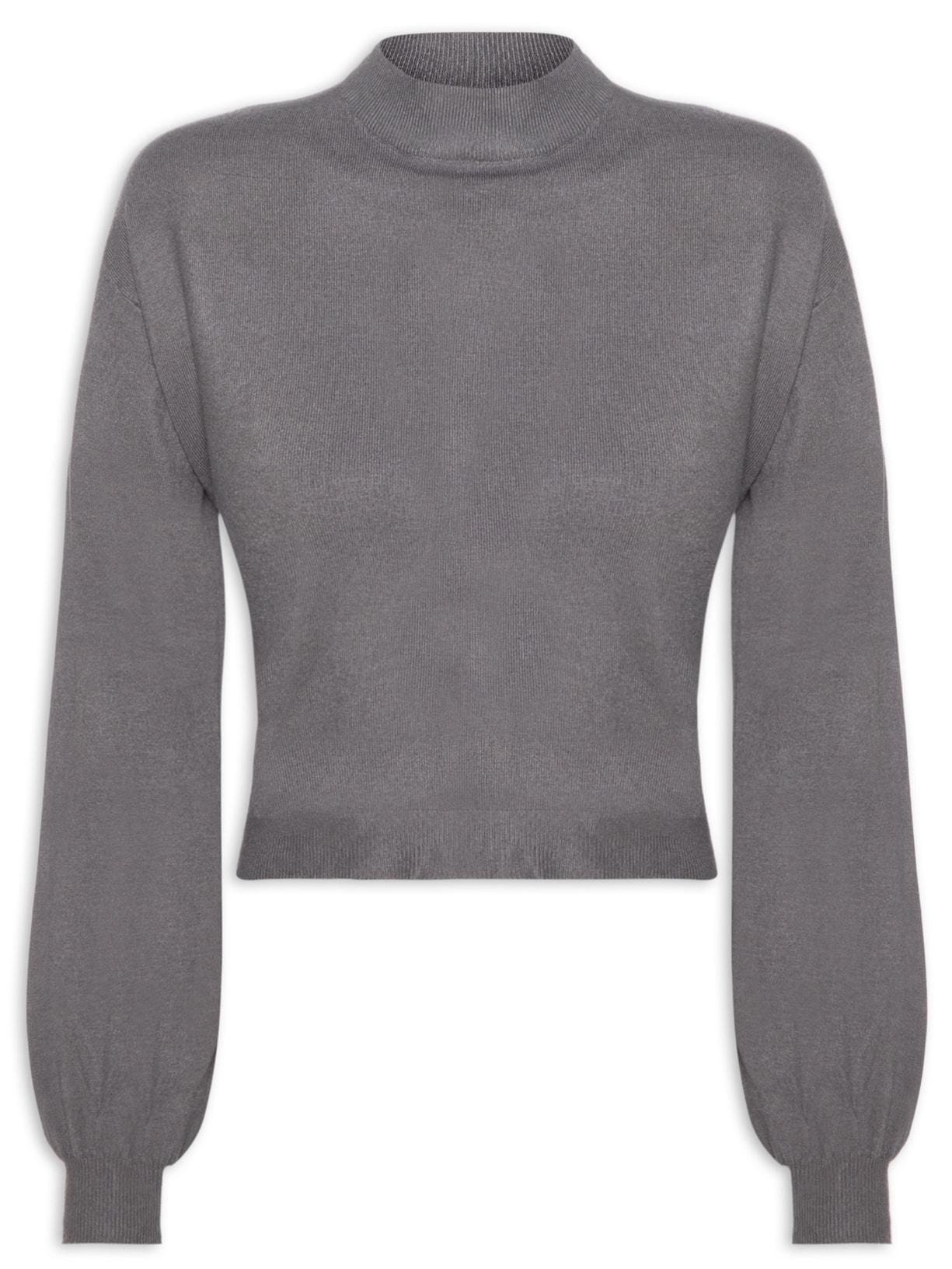 Blusa Feminina Manga Bufante Em Tricot - Cinza