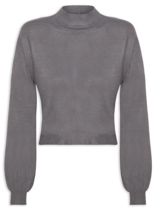 Blusa Feminina Manga Bufante Em Tricot - Cinza