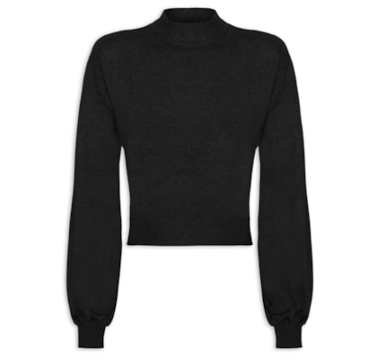 Blusa Feminina Manga Bufante Em Tricot - Preto