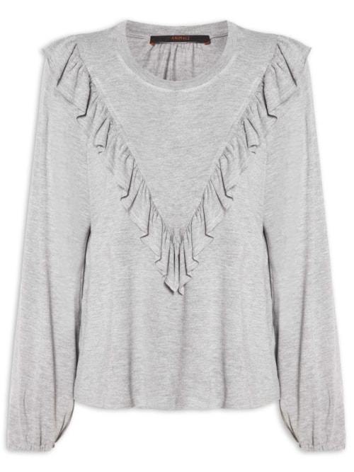 Blusa Feminina Manga Comprida Babado - Cinza
