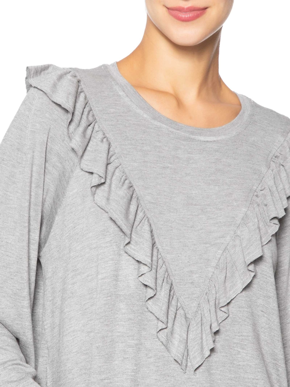 Blusa Feminina Manga Comprida Babado Mescla Cinza Animale