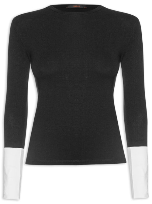 Blusa Feminina Manga Comprida Bicolor P&B - Preto