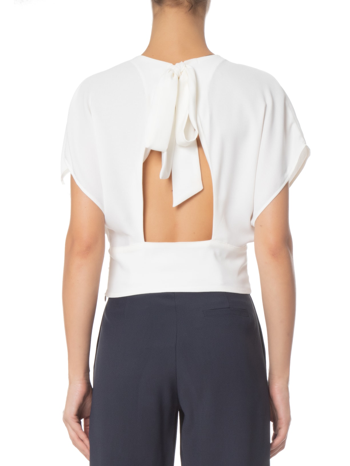 Blusa Feminina Manga Curta Amarração Branco '2Essential