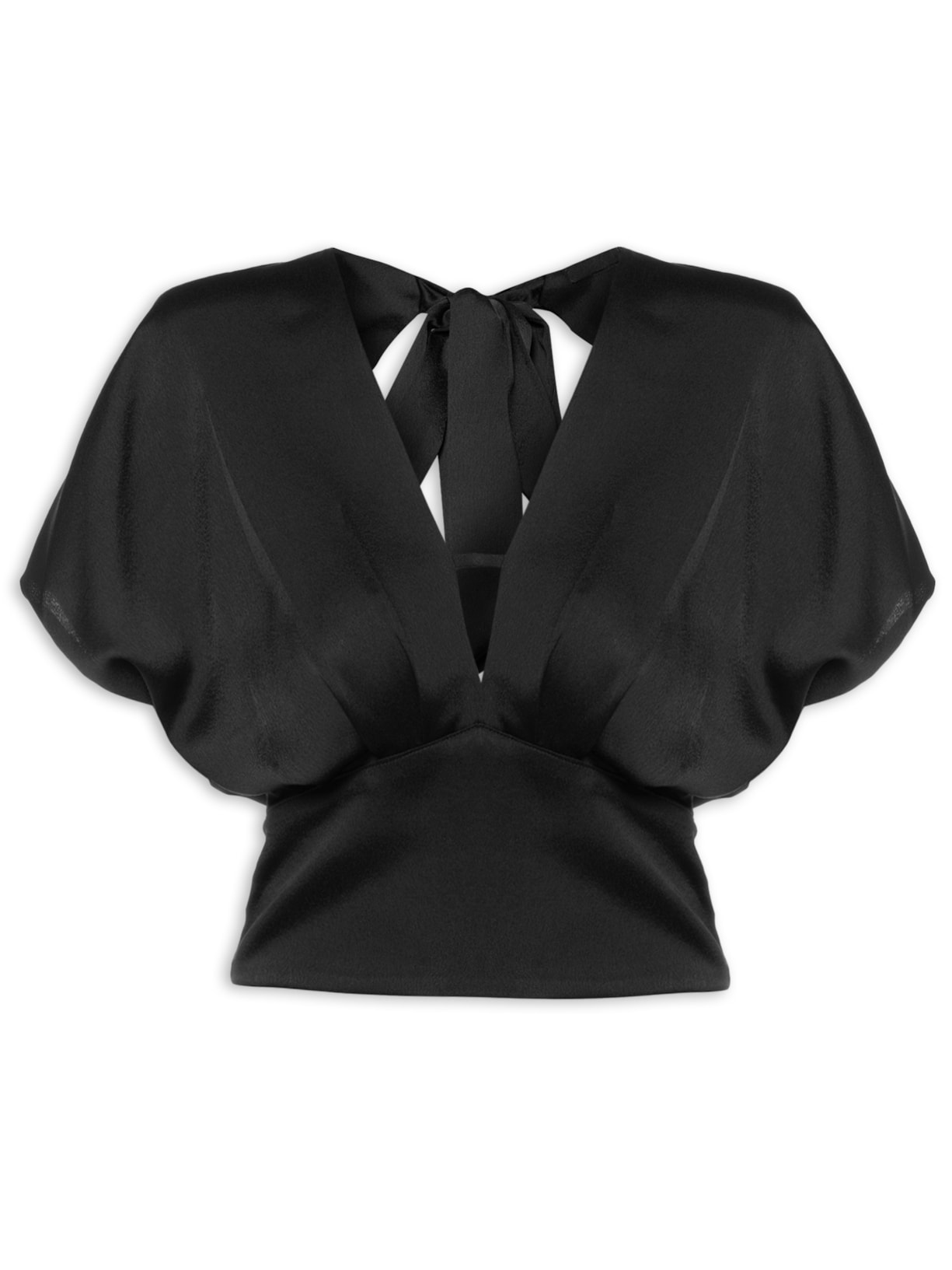 Blusa Feminina Manga Curta Amarração - Preto