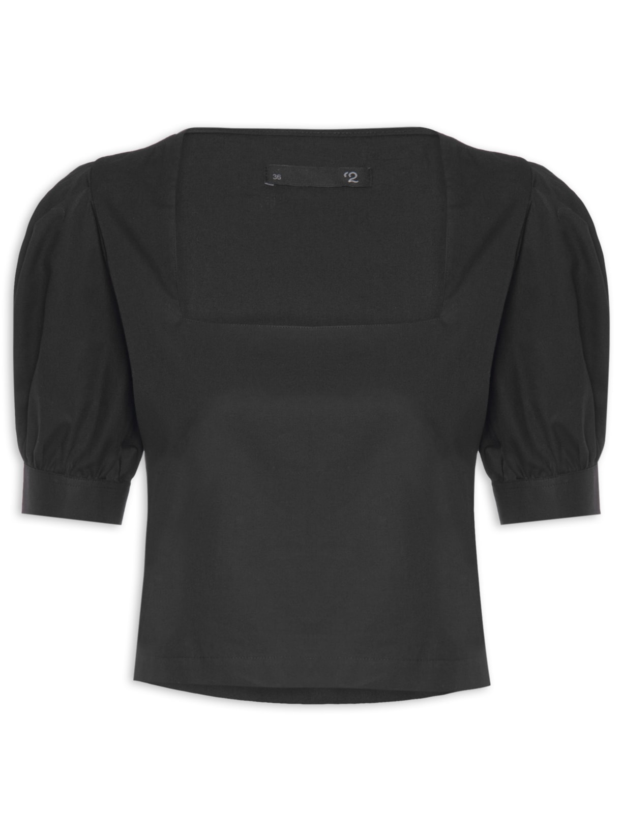 Blusa Feminina Manga Curta Baloon Tricoline - Preto