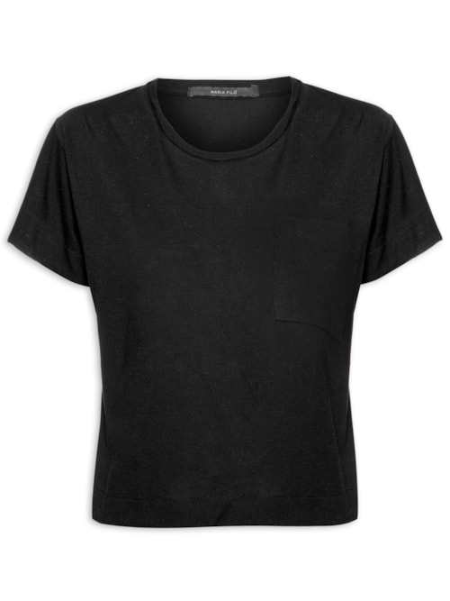 Blusa Feminina Manga Curta Bolso - Preto