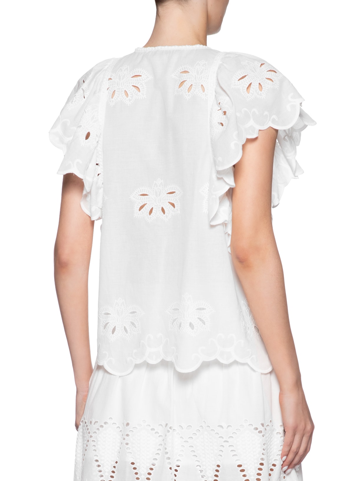 Blusa Feminina Manga Curta Bordado Lotus Branco Maria Filó