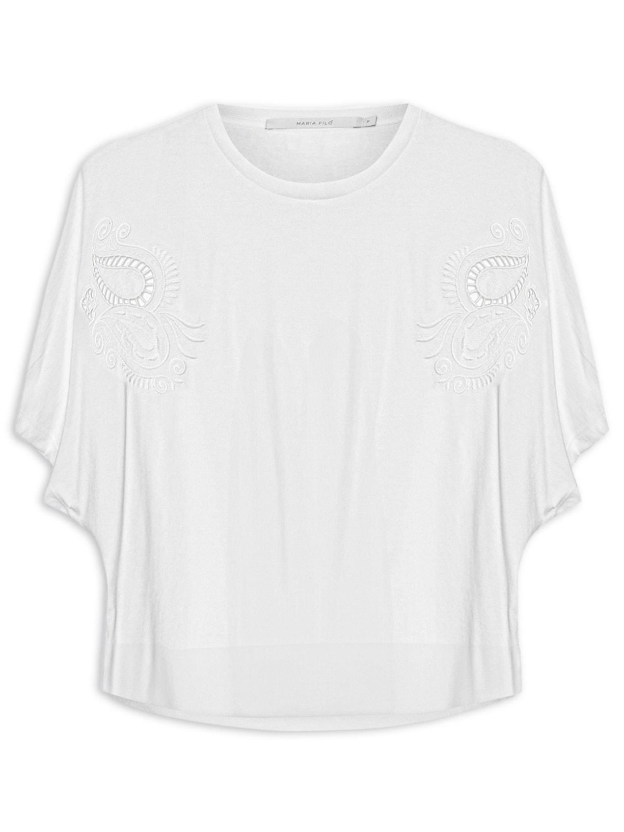 Blusa Feminina Manga Curta Bordado Ombro - Branco