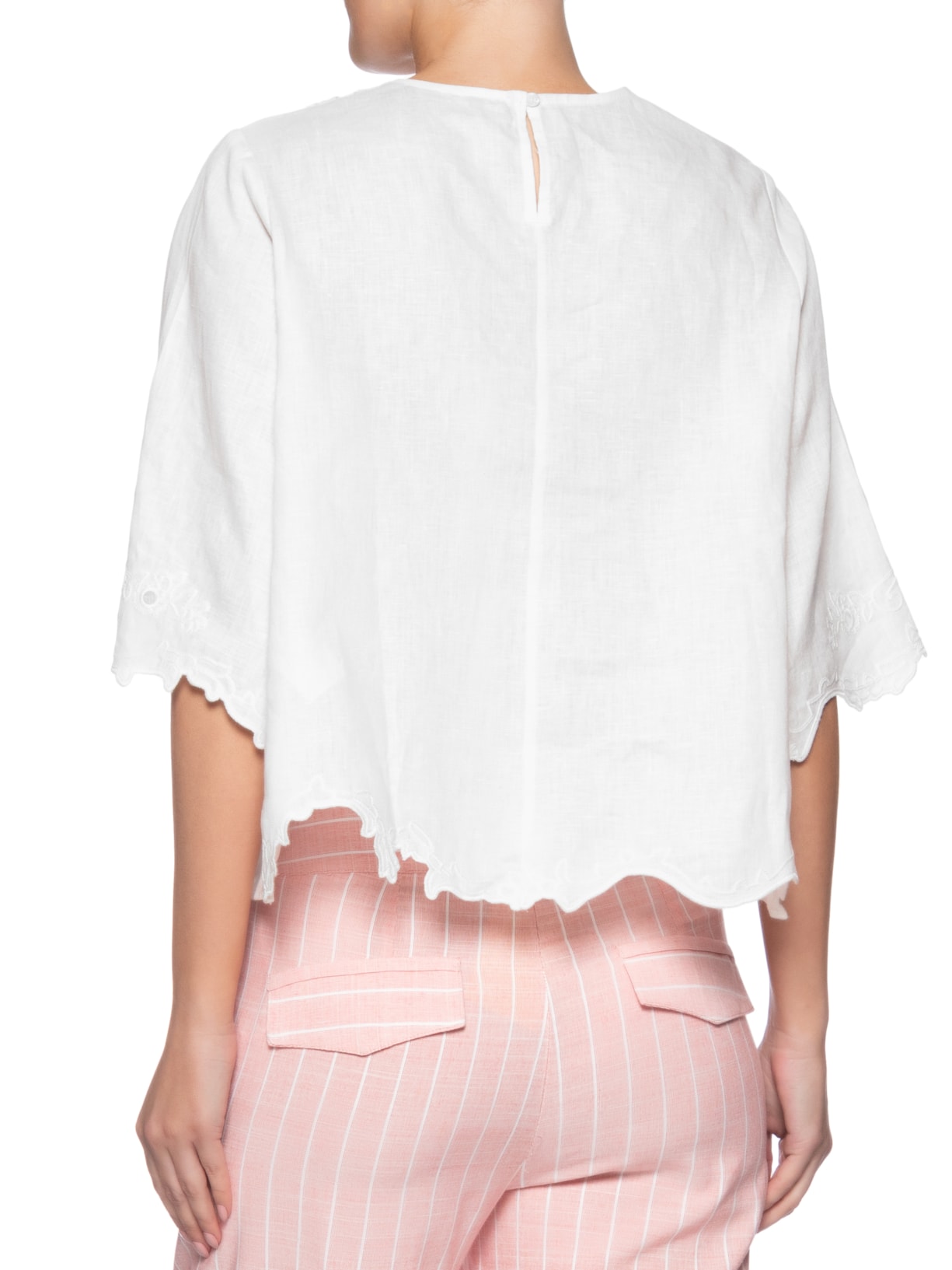 Blusa Feminina Manga Curta Bordado Richelieu Branco Maria Filó