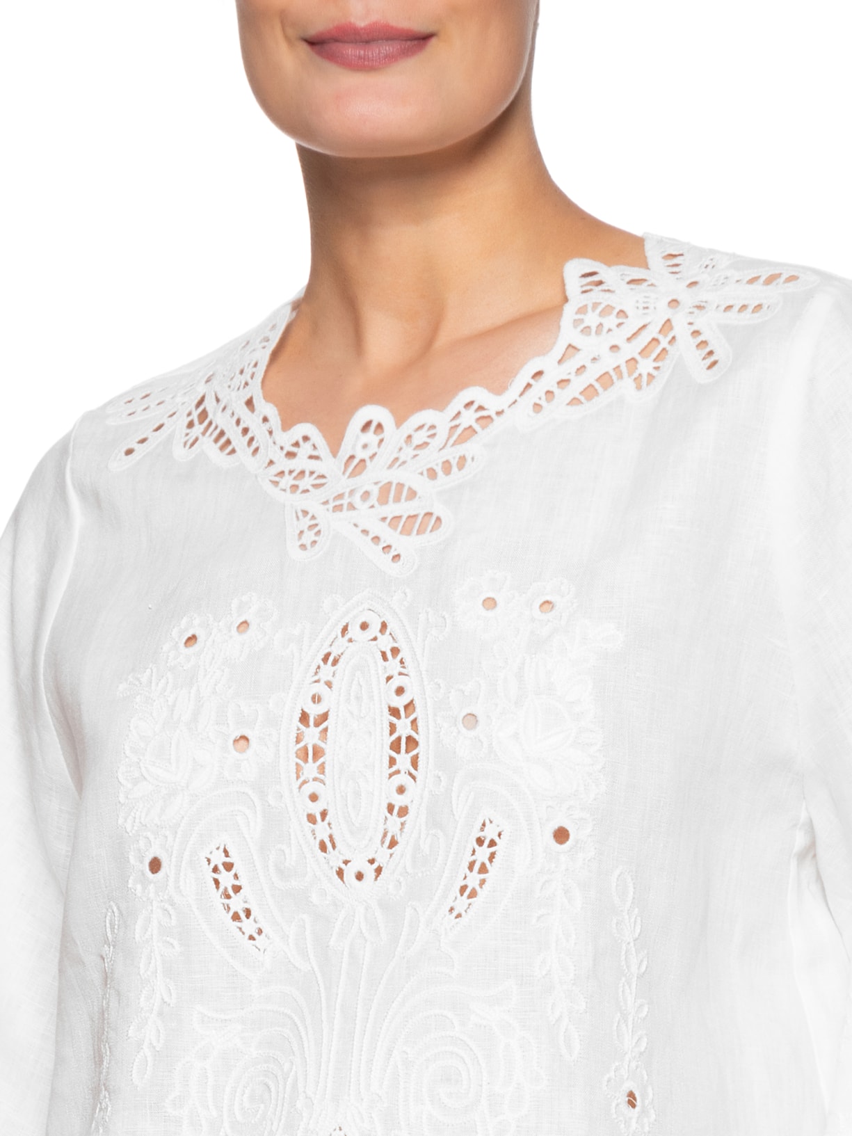 Blusa Feminina Manga Curta Bordado Richelieu Branco Maria Filó