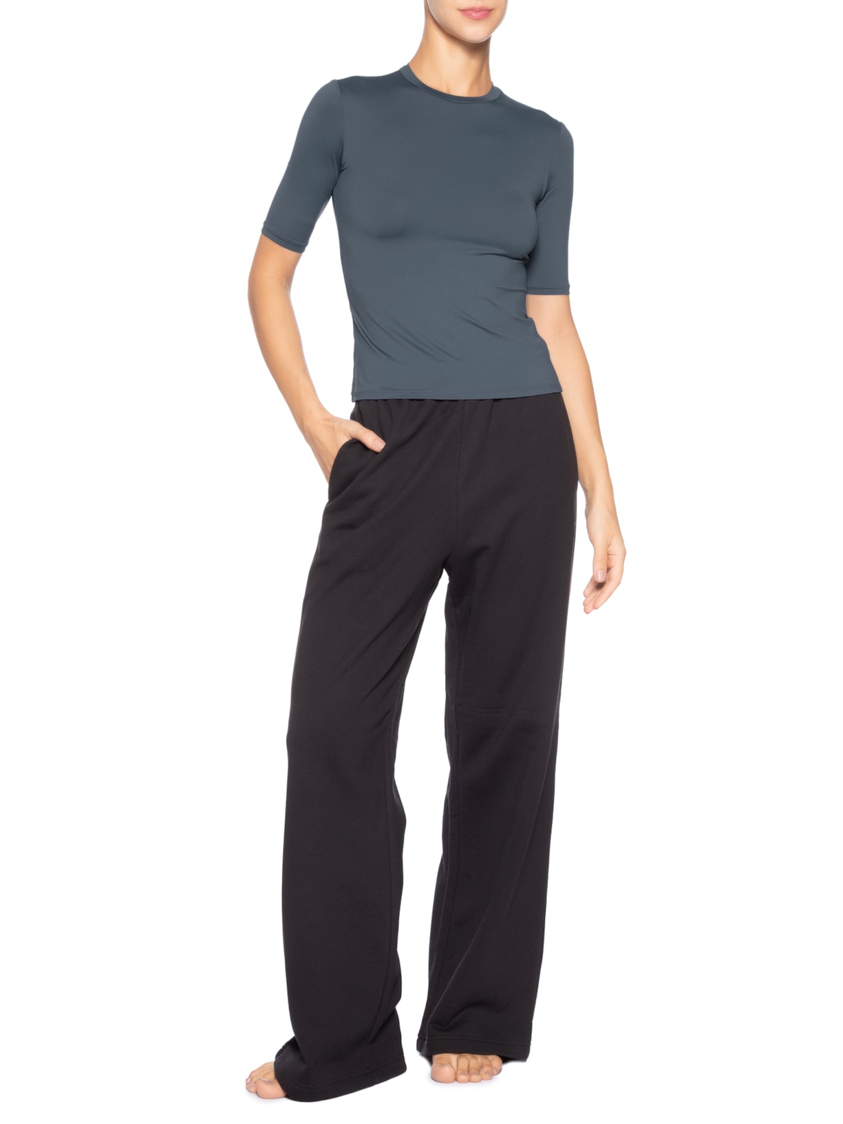 Blusa Feminina Manga Curta Ciclista Cinza Inhale
