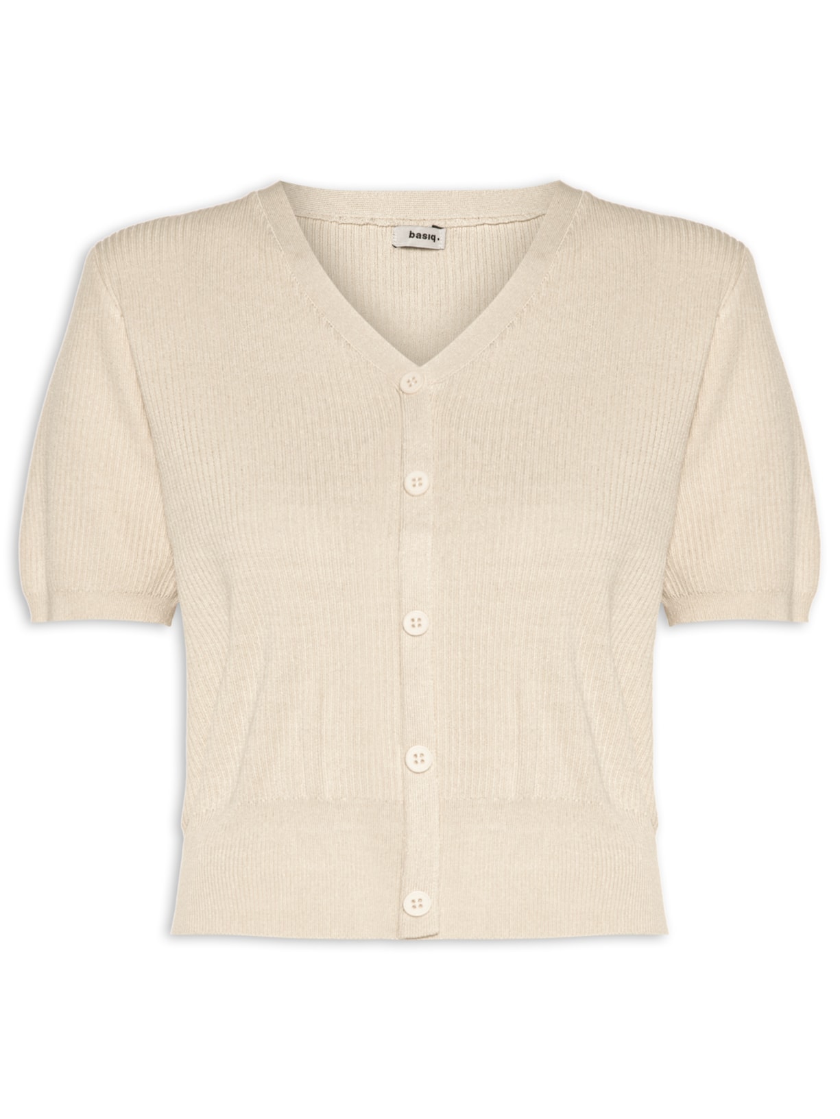 Blusa Feminina Manga Curta Com Botões Off White Basiq