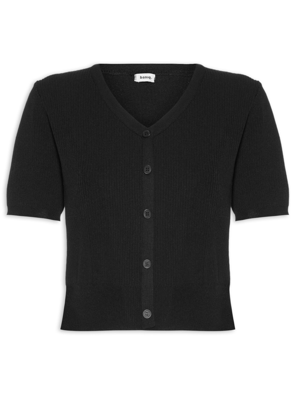 Blusa Feminina Manga Curta Com Botões - Preto