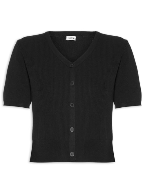 Blusa Feminina Manga Curta Com Botões - Preto