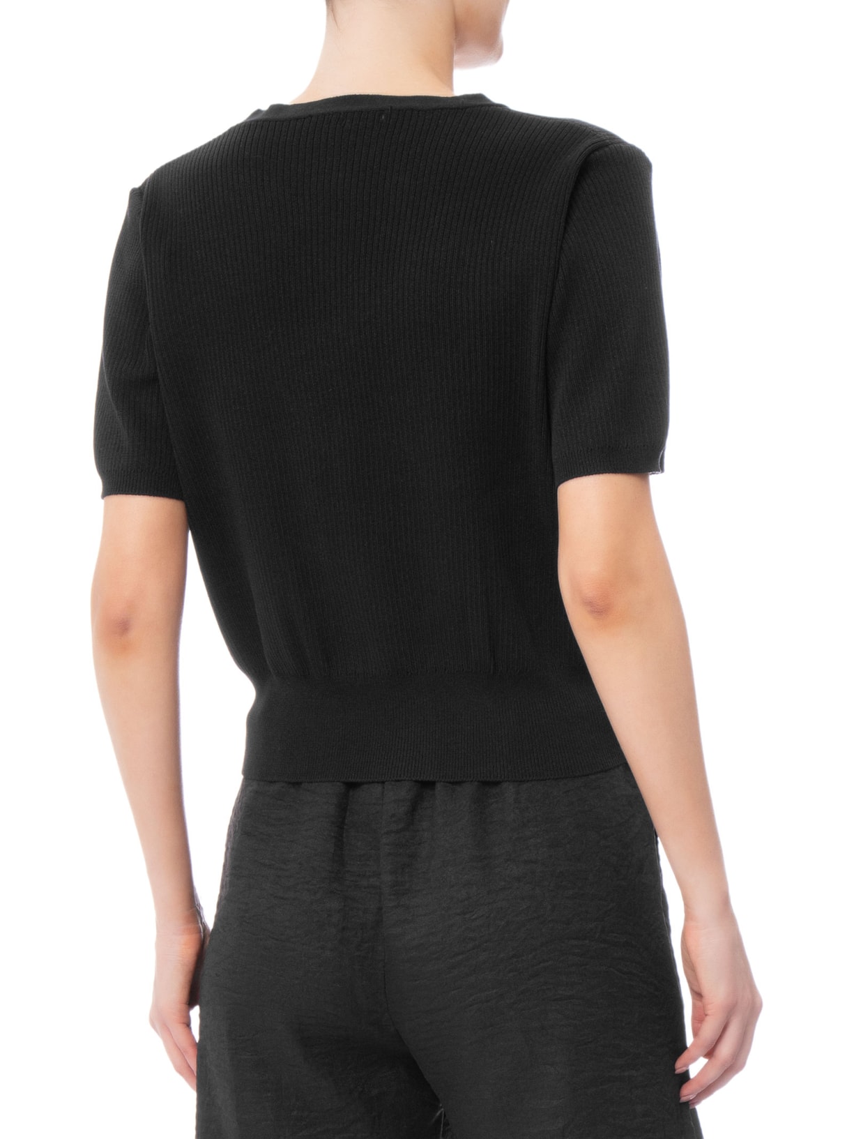 Blusa Feminina Manga Curta Com Botões Preto Basiq