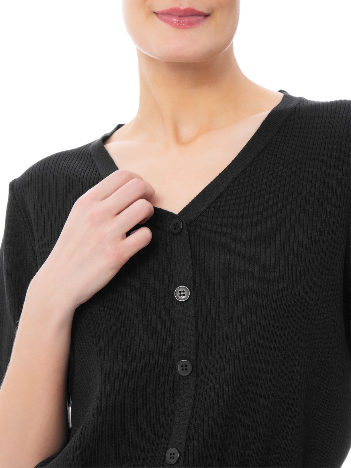 Blusa Feminina Manga Curta Com Botões Preto Basiq