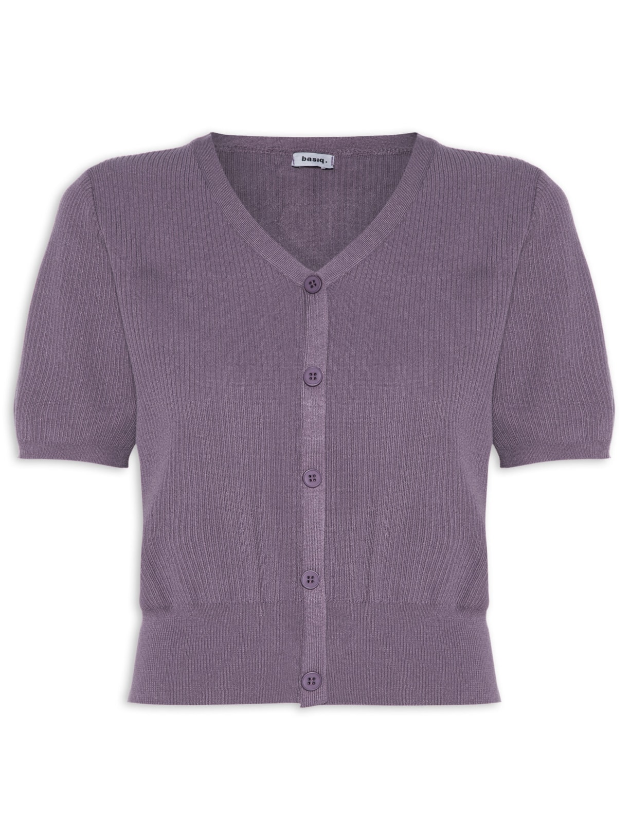 Blusa Feminina Manga Curta Com Botões Roxo Basiq