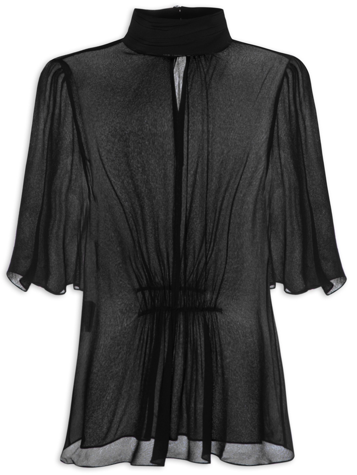 Blusa Feminina Manga Curta Com Franzidos - Preto