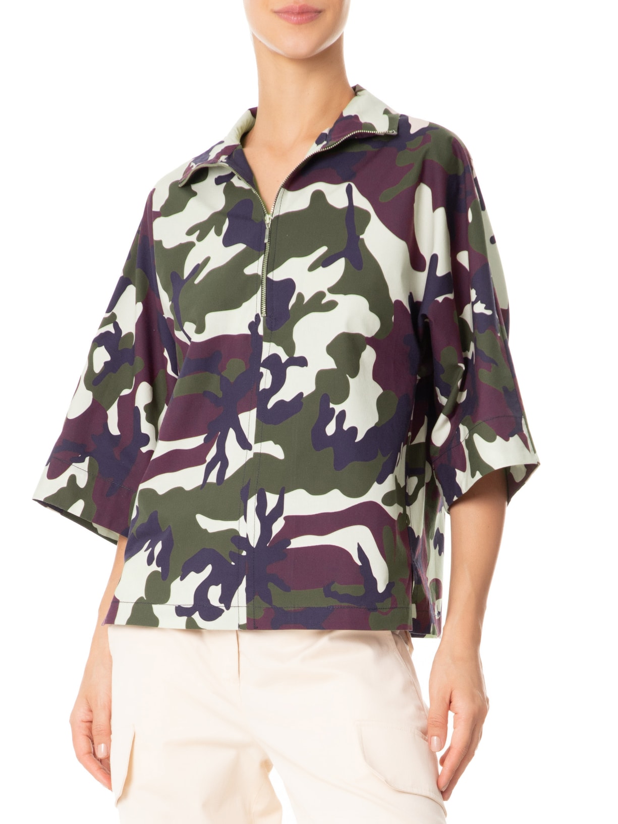 Blusa Feminina Manga Curta Com Gola Verde Reinaldo Lourenço